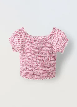 Blukids Blusa in pura viscosa con punto smock ragazza- Camicie