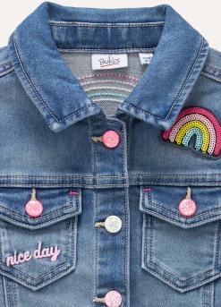 Blukids Giubbino jeans con ricami ed applicazioni bambina- Cappotti