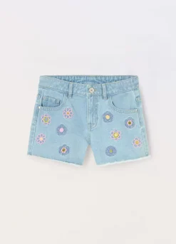 Blukids Jeans shorts in denim con ricami bambina- Jeans