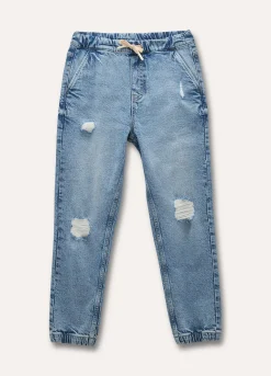 Blukids Jogger ripped in denim di cotone stretch ragazzo- Jeans