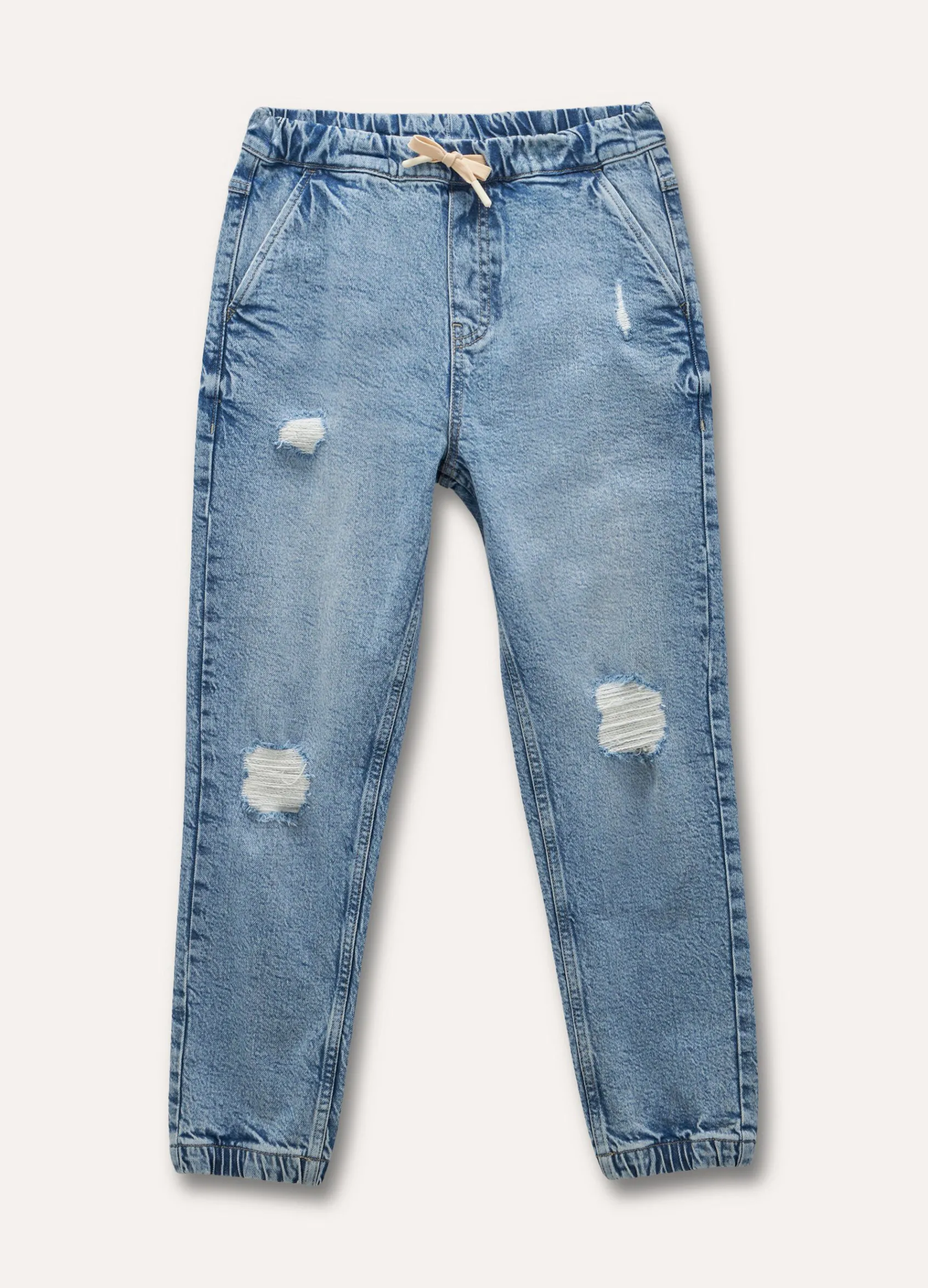 Blukids Jogger ripped in denim di cotone stretch ragazzo- Jeans