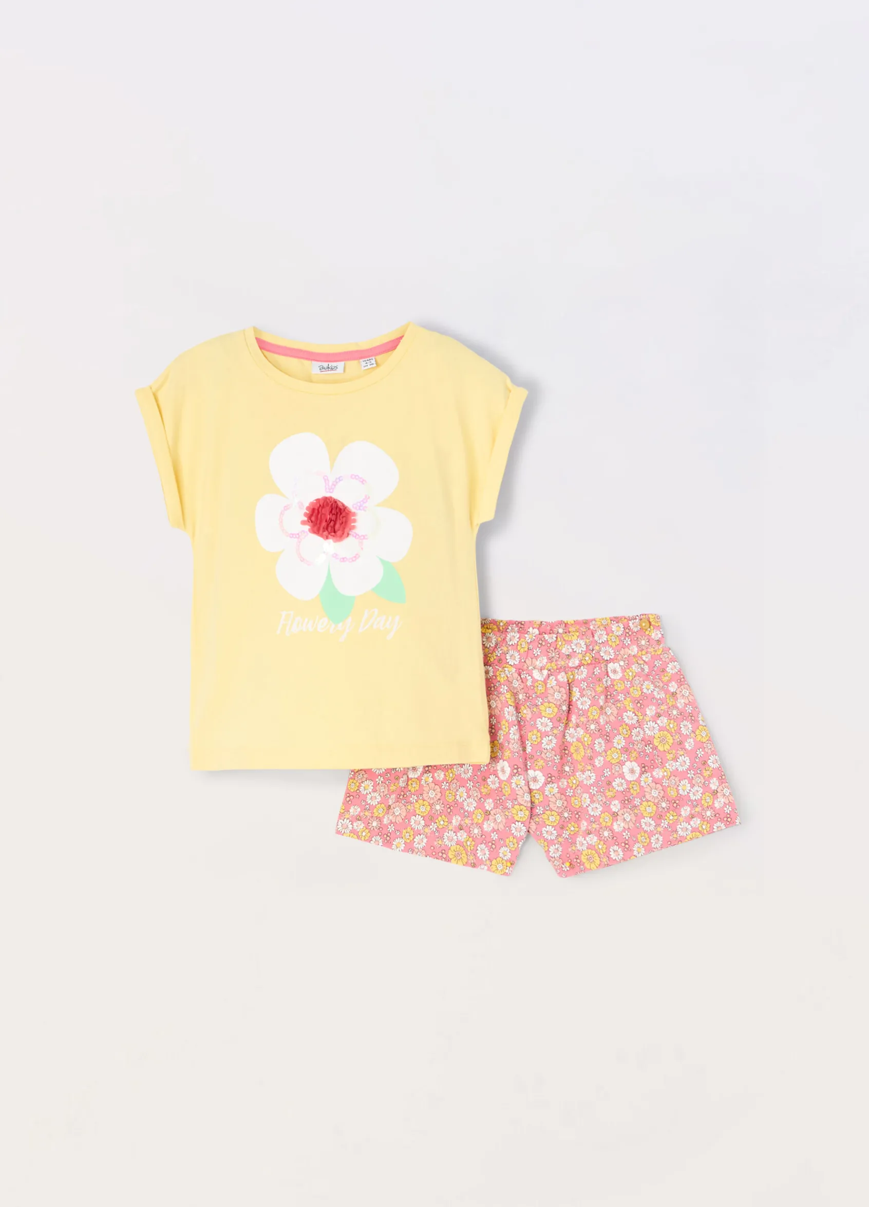 Blukids Jogging set corto in cotone stretch con paillettes bambina- Set E Coordinati