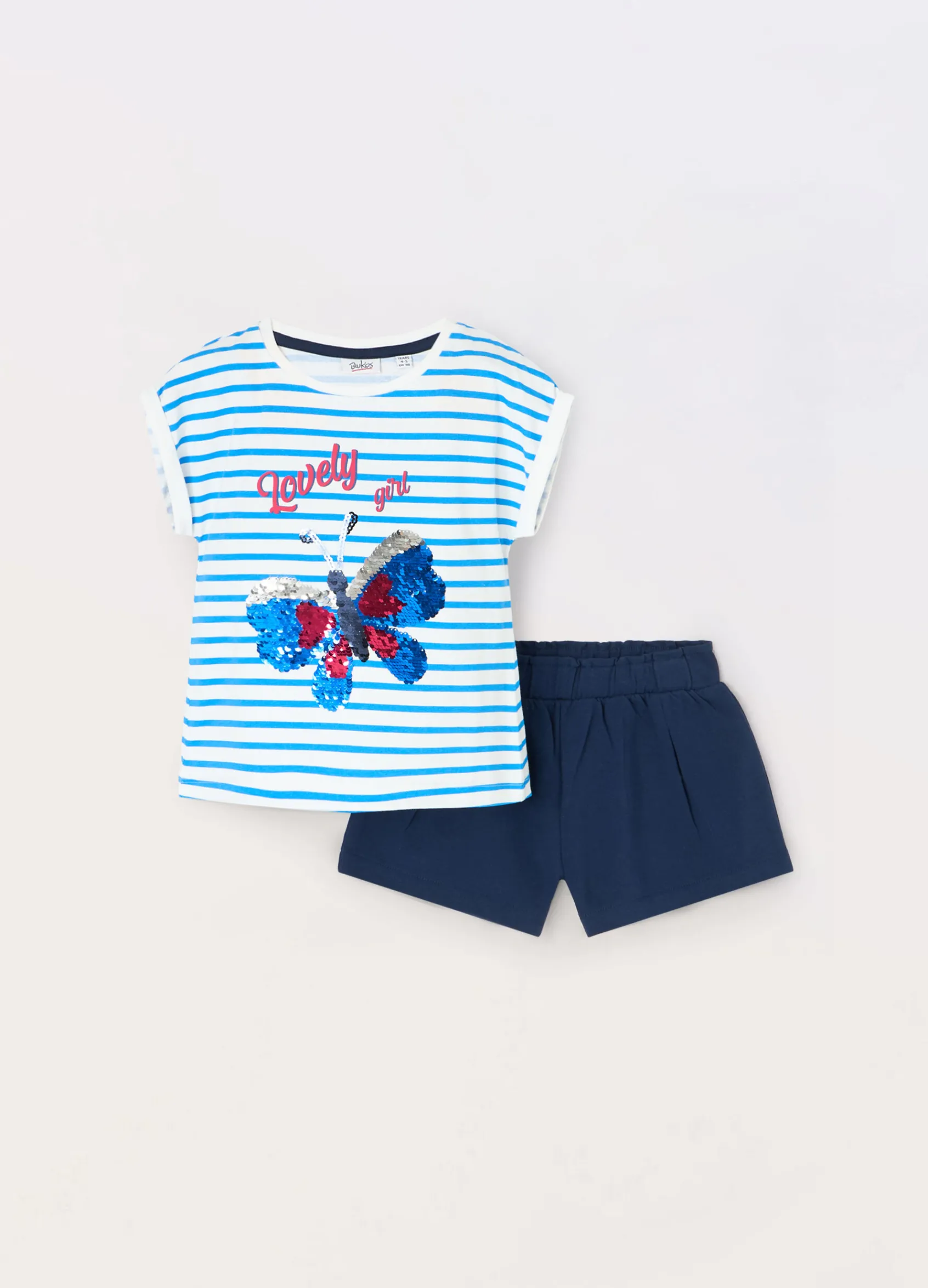 Blukids Jogging set corto in cotone stretch con paillettes bambina- Set E Coordinati