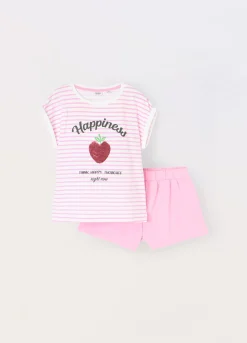 Blukids Jogging set corto in cotone stretch con paillettes bambina- Set E Coordinati