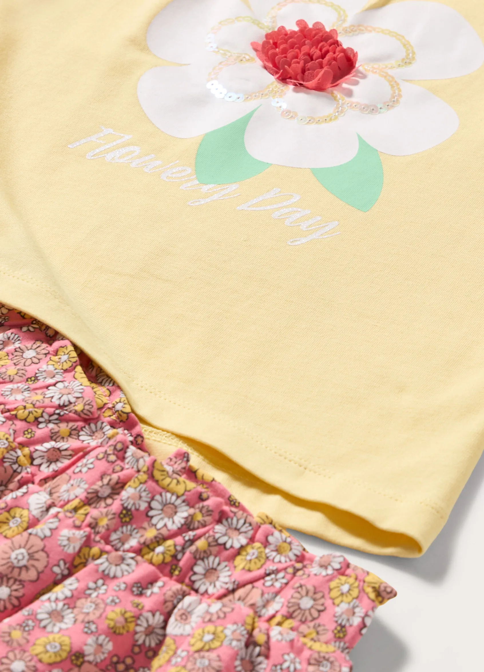 Blukids Jogging set corto in cotone stretch con paillettes bambina- Set E Coordinati