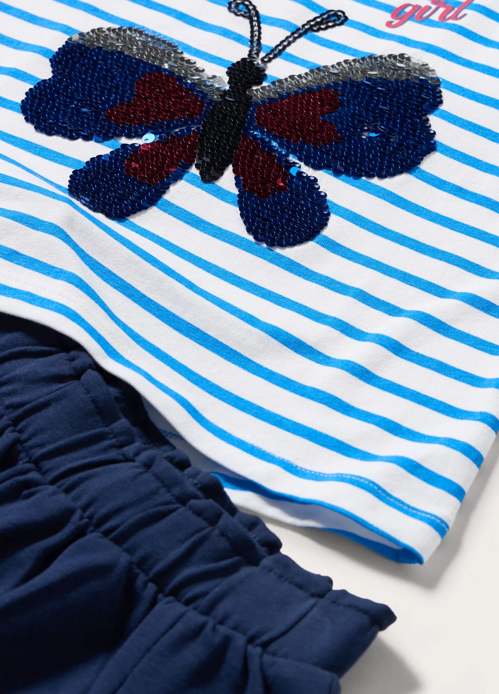 Blukids Jogging set corto in cotone stretch con paillettes bambina- Set E Coordinati