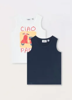 Blukids Pack 2 canotte in jersey di puro cotone neonato- T-shirt
