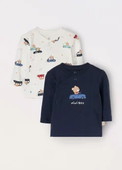 Blukids Pack 2 t-shirt incrociate in interlock di puro cotone neonato- T-shirt