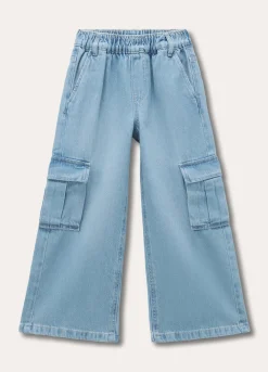 Blukids Pantaloni cargo in denim di puro cotone bambina- Jeans