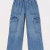 Blukids Pantaloni cargo in denim di misto cotone bambina- Pantaloni