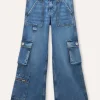 Blukids Pantaloni cargo in denim di puro cotone ragazza- Jeans