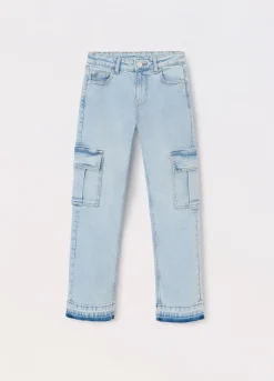 Blukids Pantaloni cargo in denim di cotone stretch ragazza- Pantaloni