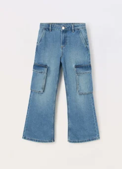 Blukids Pantaloni cargo in denim di misto cotone ragazza- Pantaloni