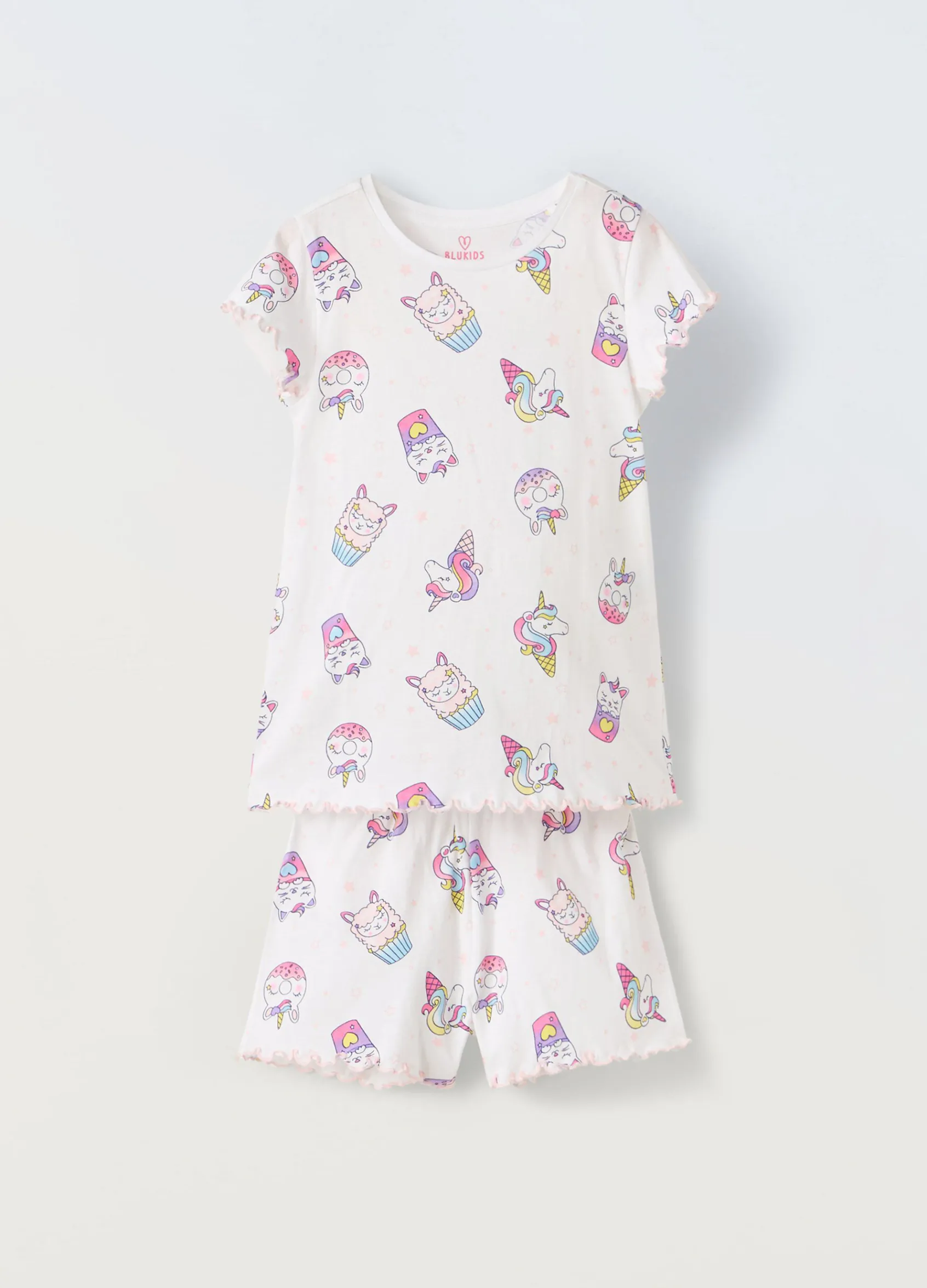 Blukids Pigiama corto in puro cotone con stampa bambina- Pigiami
