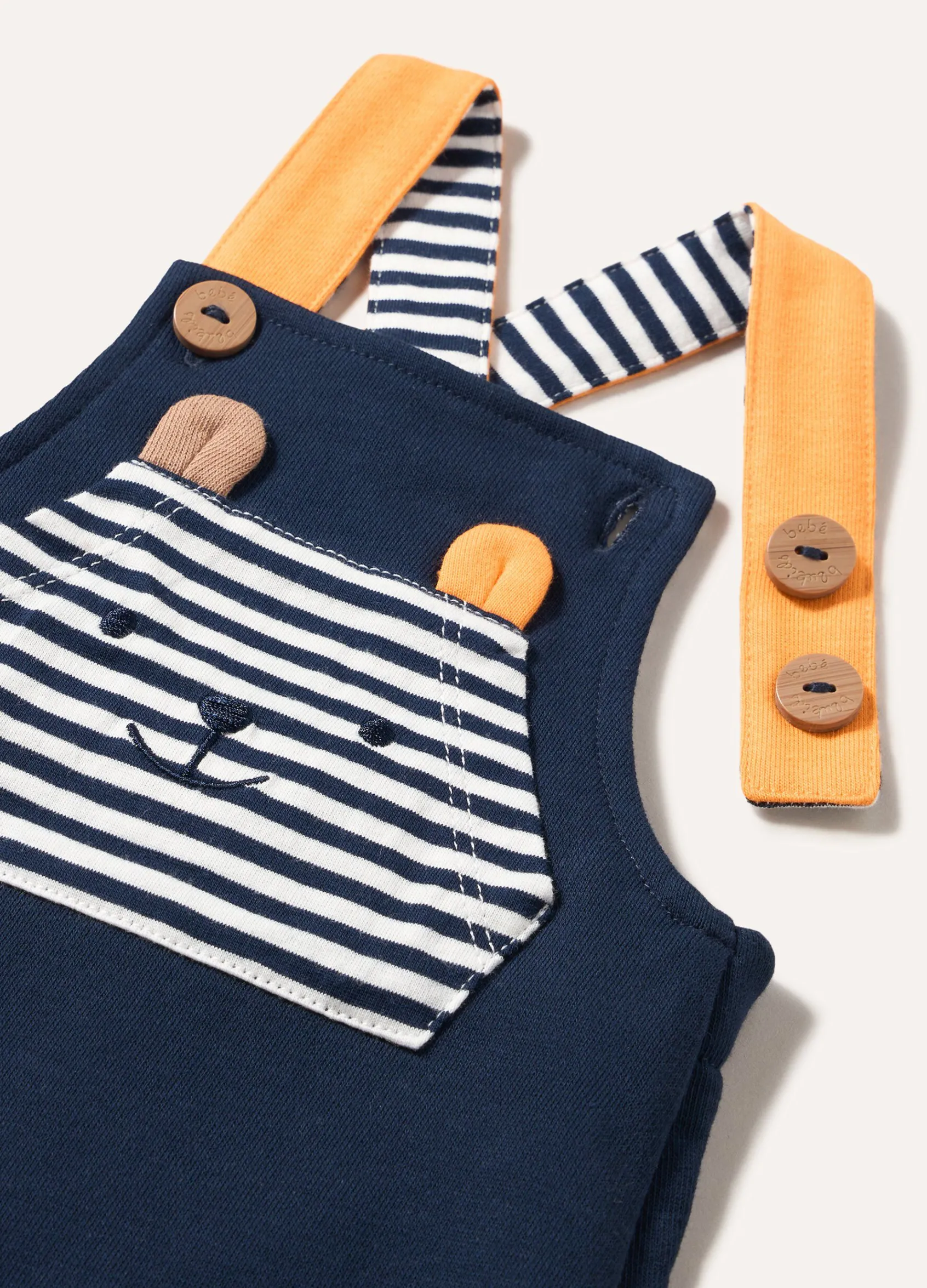 Blukids Salopette in puro cotone con applicazioni neonato- Completini