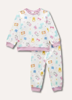 Blukids Set pigiama lungo in puro cotone stampato neonata- Pigiami