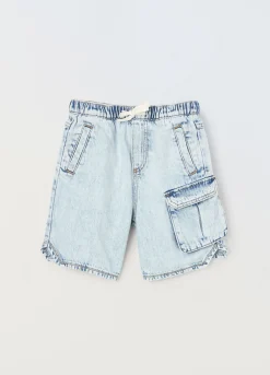 Blukids Shorts cargo in denim bambino-Bambino Pantaloni
