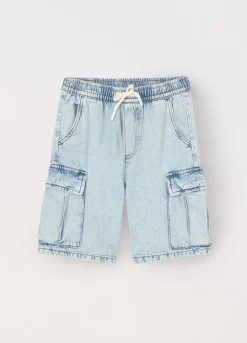 Blukids Shorts cargo in denim di misto viscosa ragazzo- Pantaloni