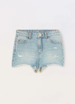Blukids Shorts in denim di puro cotone ragazza- Pantaloni