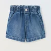 Blukids Shorts papperbag in denim di puro cotone bambina- Jeans