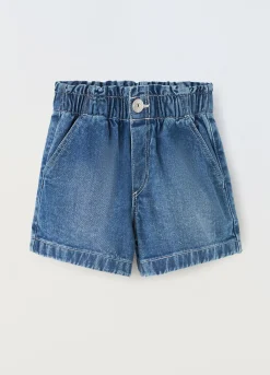 Blukids Shorts papperbag in denim di puro cotone bambina- Jeans