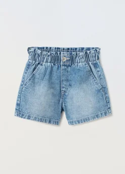 Blukids Shorts papperbag in denim di puro cotone bambina- Jeans