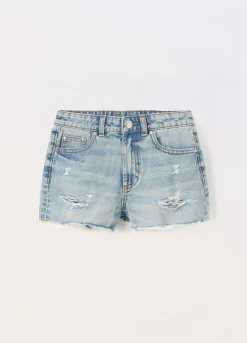 Blukids Shorts ripped in denim di puro cotone ragazza- Pantaloni