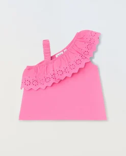 Blukids Top asimmetrico con volant in sangallo neonata- T-shirt