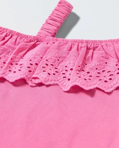 Blukids Top asimmetrico con volant in sangallo neonata- T-shirt