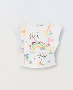 Blukids T-shirt con maniche in sangallo neonata- T-shirt