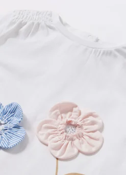 Blukids T-shirt in cotone stretch a maniche lunghe con applicazioni neonata- T-shirt