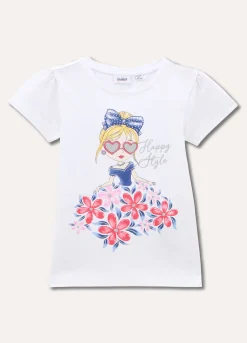 Blukids T-shirt in puro cotone con stampa glitter bambina- T-shirt