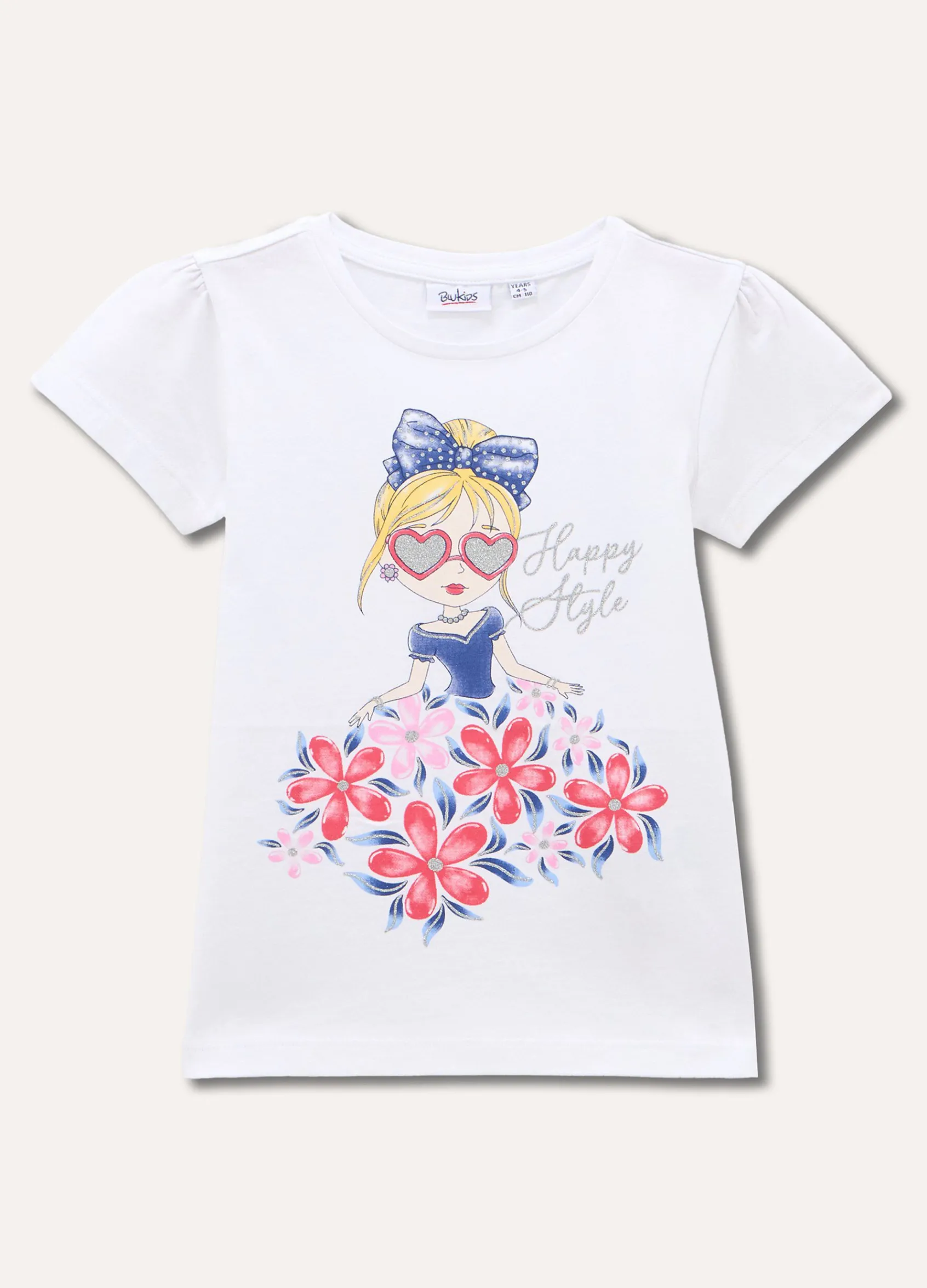 Blukids T-shirt in puro cotone con stampa glitter bambina- T-shirt