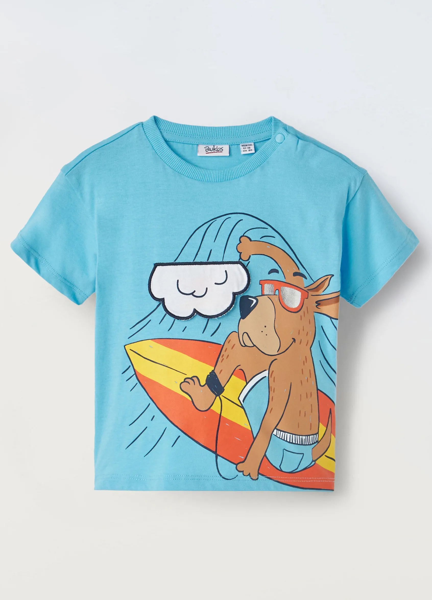 Blukids T-shirt in puro cotone con stampa e applicazioni neonato- T-shirt