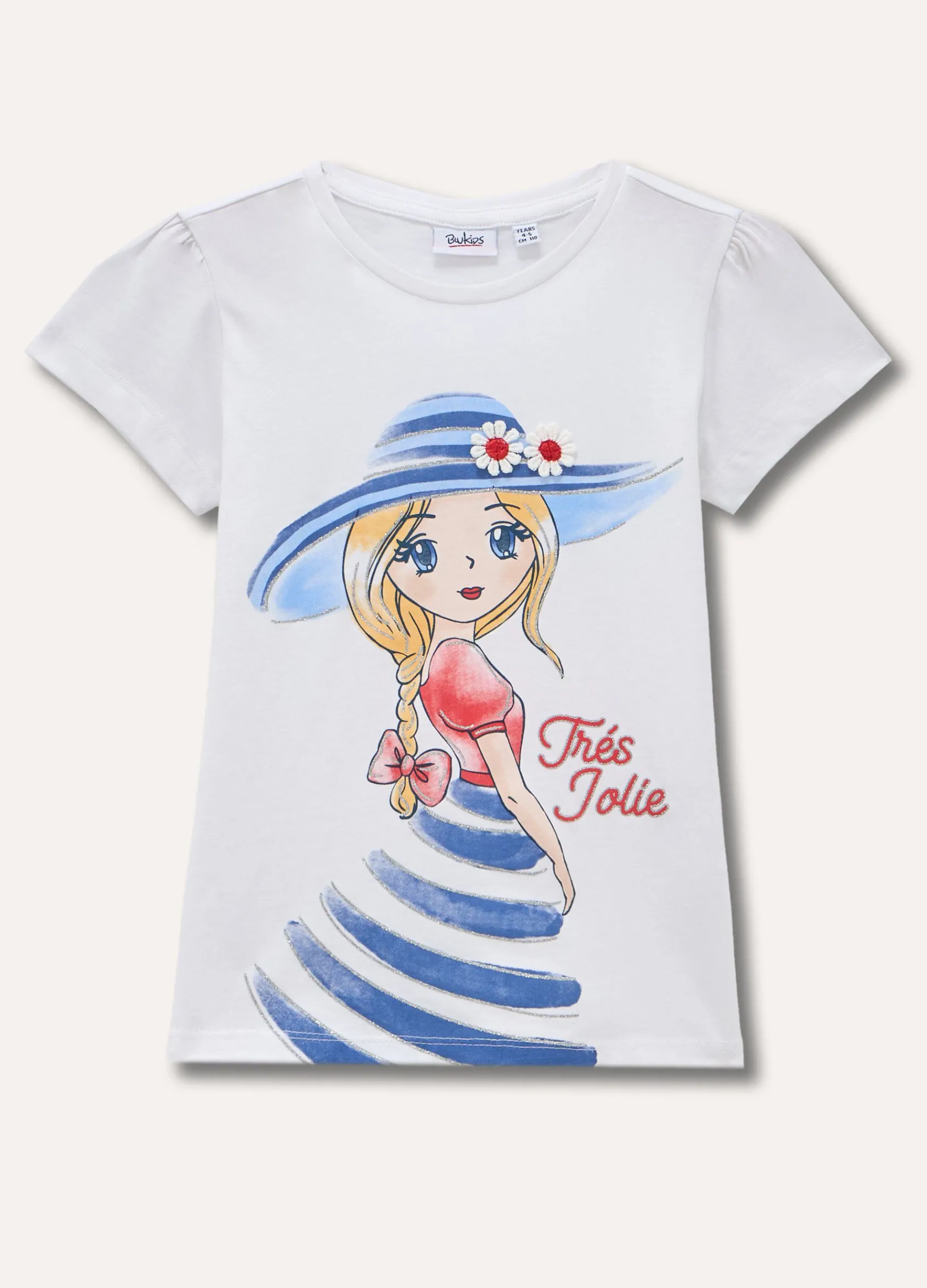 Blukids T-shirt in puro cotone con stampa glitter bambina- T-shirt