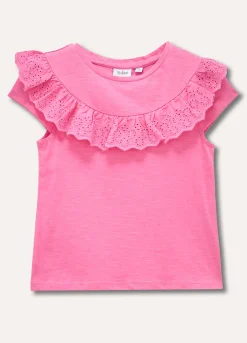 Blukids T-shirt in puro cotone con rouches in sangallo bambina- T-shirt