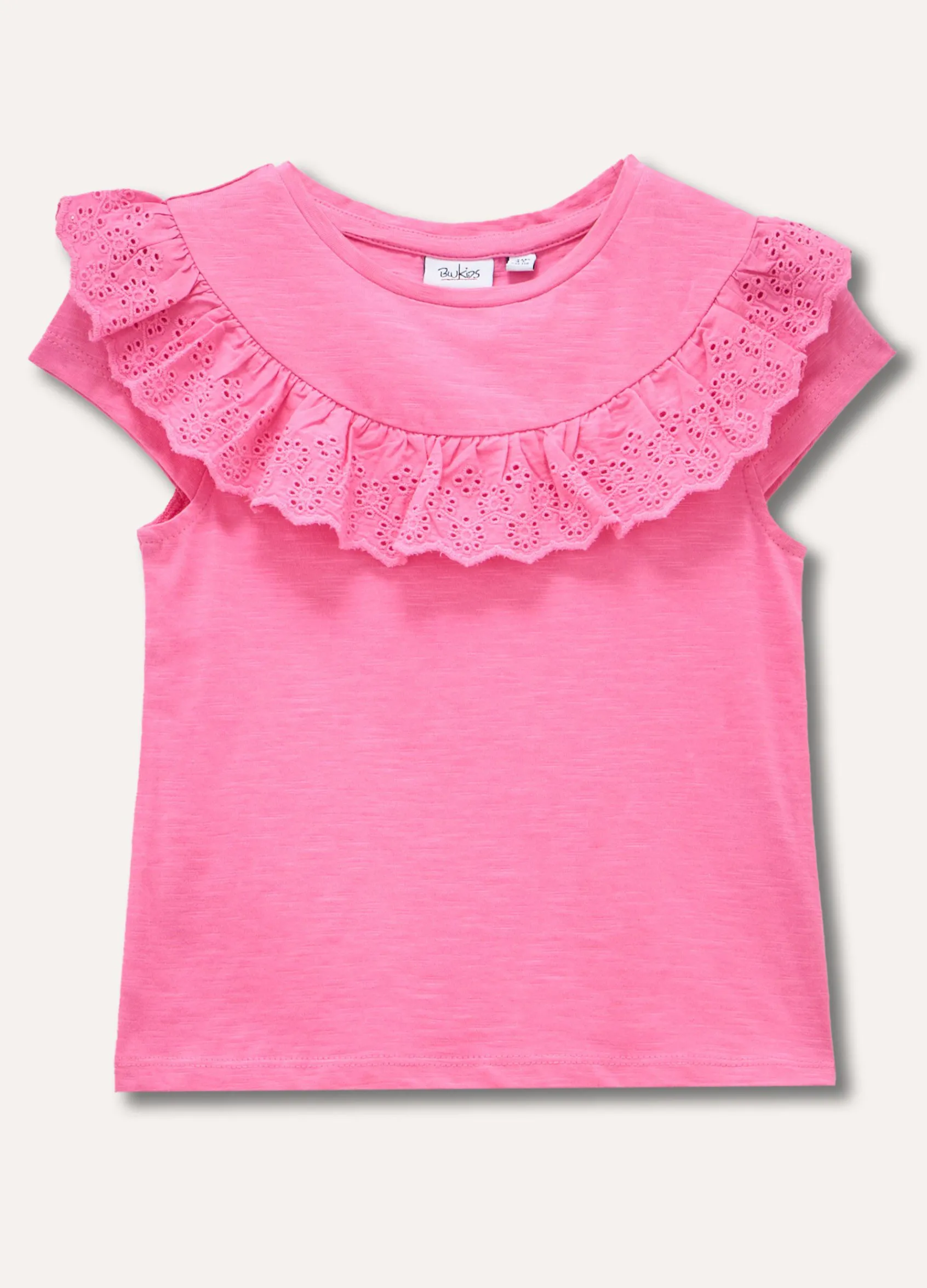 Blukids T-shirt in puro cotone con rouches in sangallo bambina- T-shirt