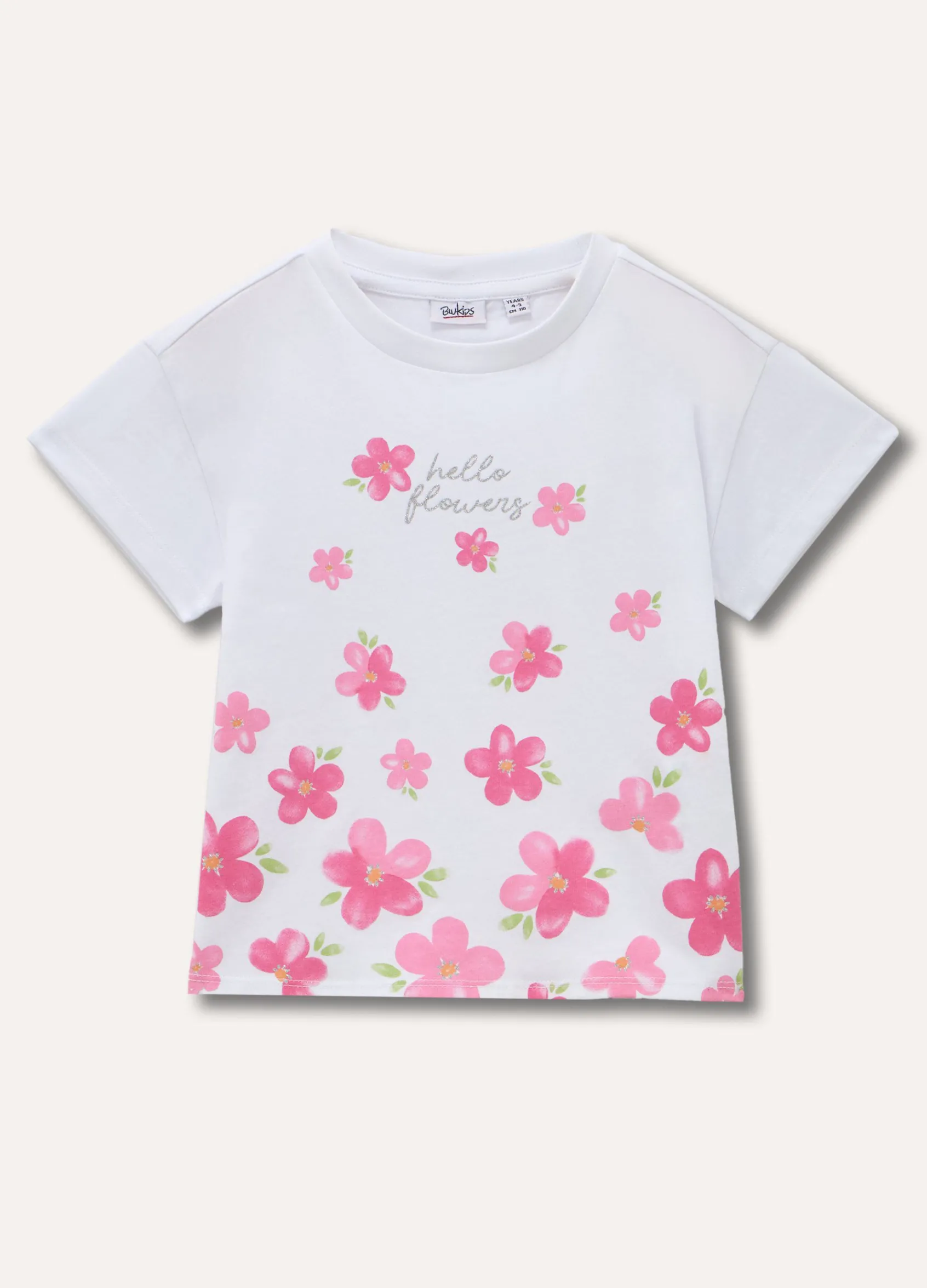 Blukids T-shirt in puro cotone con stampa e glitter bambina- T-shirt