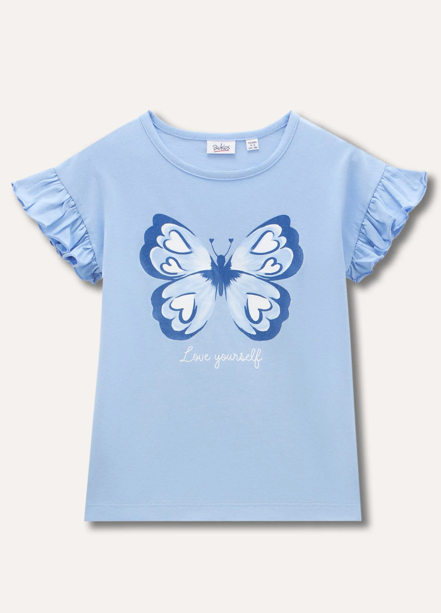 Blukids T-shirt in puro cotone con rouches e stampa bambina- T-shirt