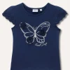 Blukids T-shirt in puro cotone con manica sangallo e applicazioni bambina- T-shirt