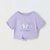 Blukids T-shirt in puro cotone con strass e nodo ragazza- T-shirt