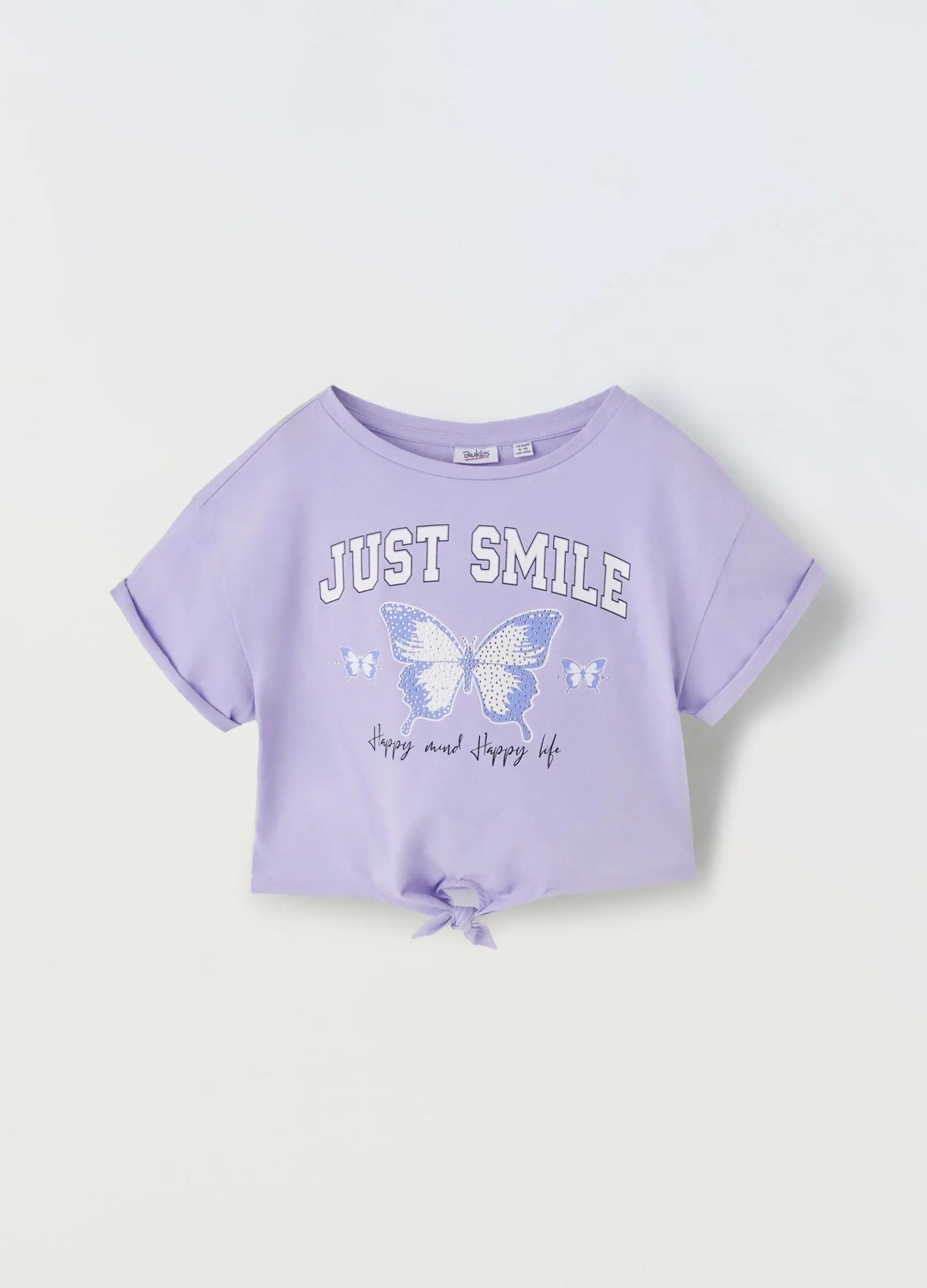 Blukids T-shirt in puro cotone con strass e nodo ragazza- T-shirt