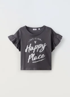 Blukids T-shirt in puro cotone con rouches su giromanica ragazza- T-shirt