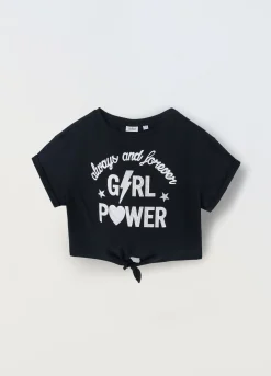 Blukids T-shirt in puro cotone con strass e nodo ragazza- T-shirt