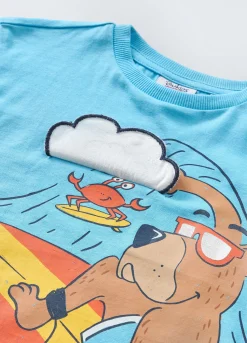 Blukids T-shirt in puro cotone con stampa e applicazioni neonato- T-shirt