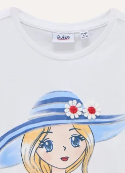 Blukids T-shirt in puro cotone con stampa glitter bambina- T-shirt