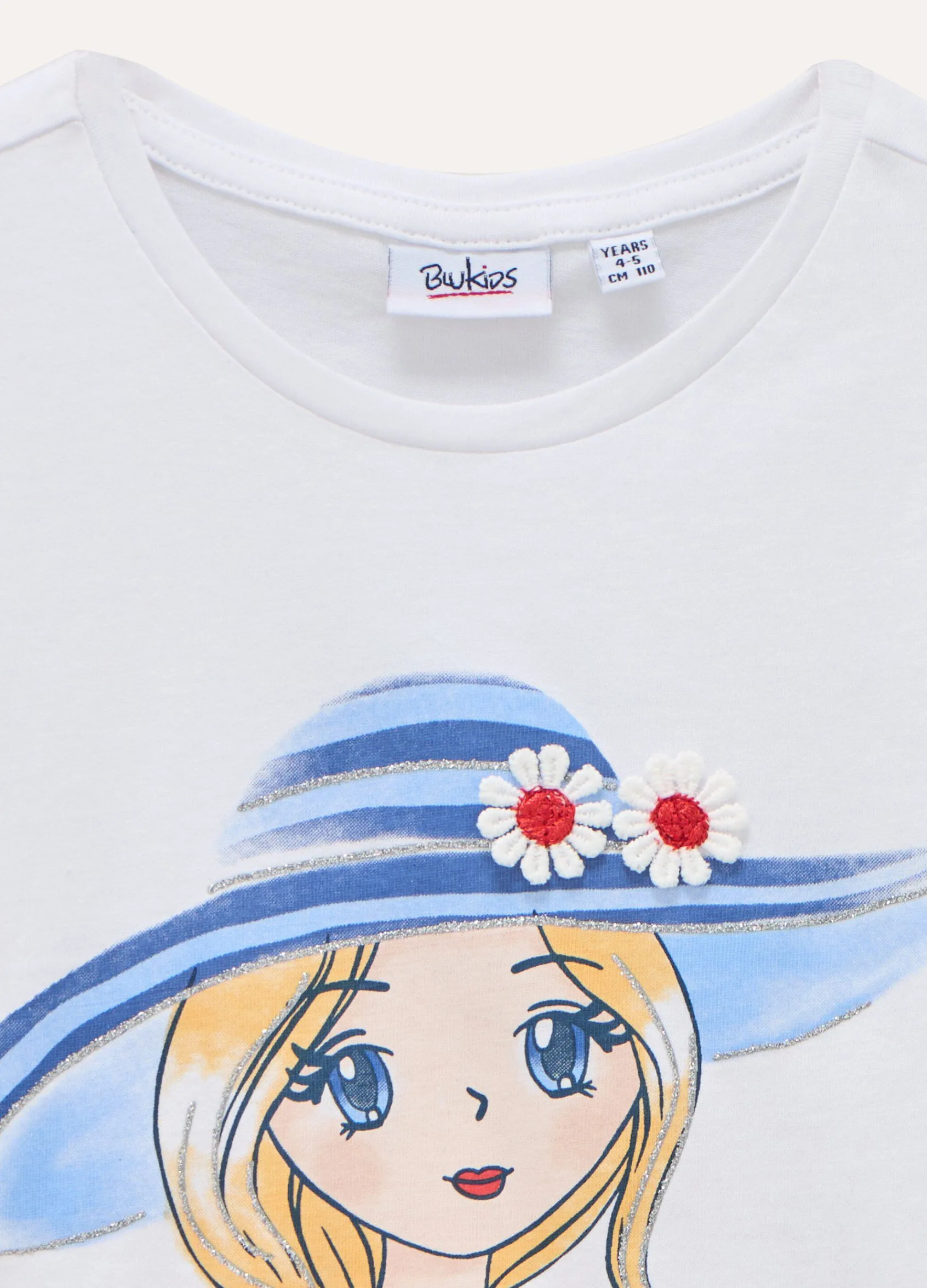 Blukids T-shirt in puro cotone con stampa glitter bambina- T-shirt