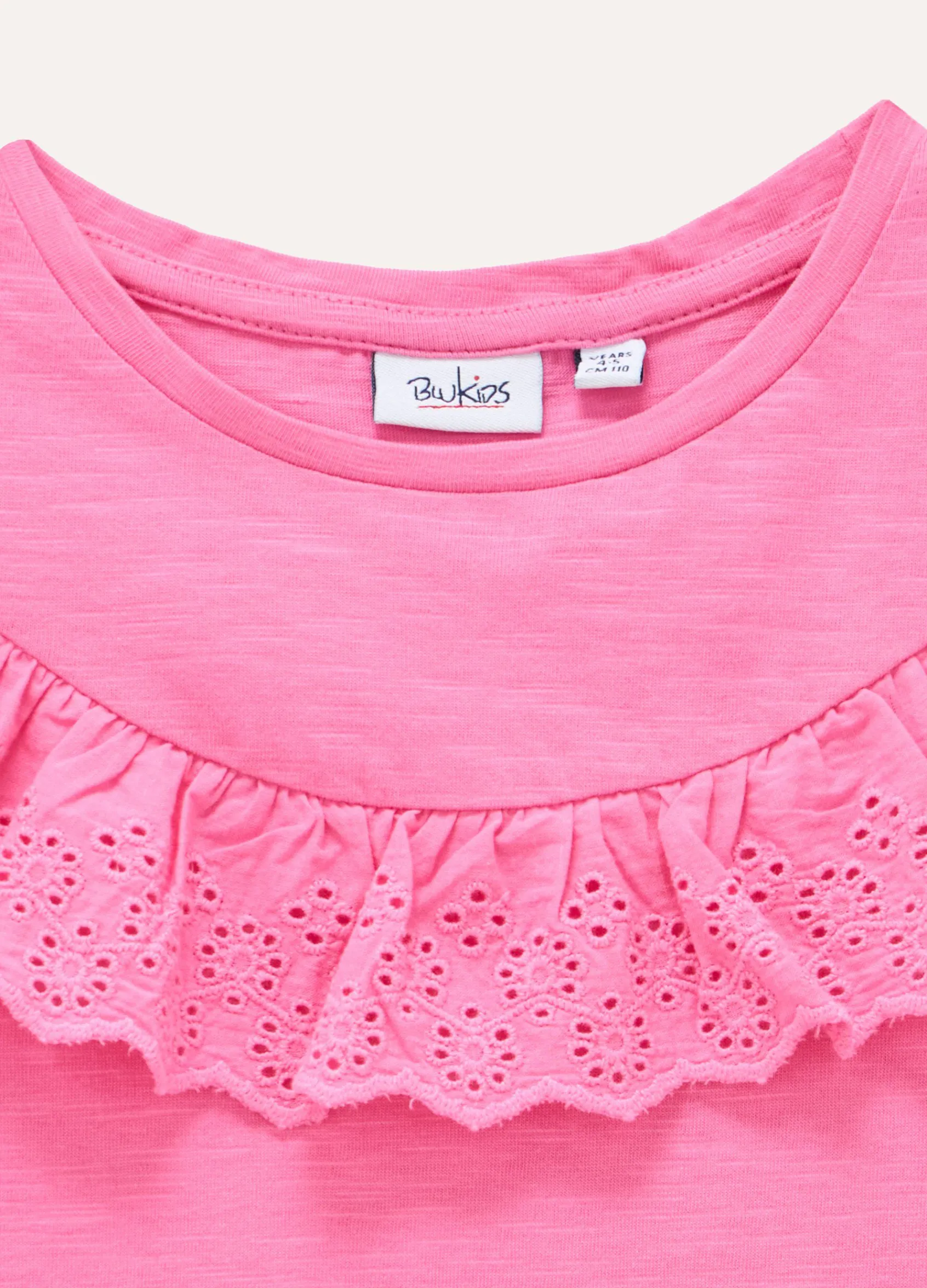 Blukids T-shirt in puro cotone con rouches in sangallo bambina- T-shirt