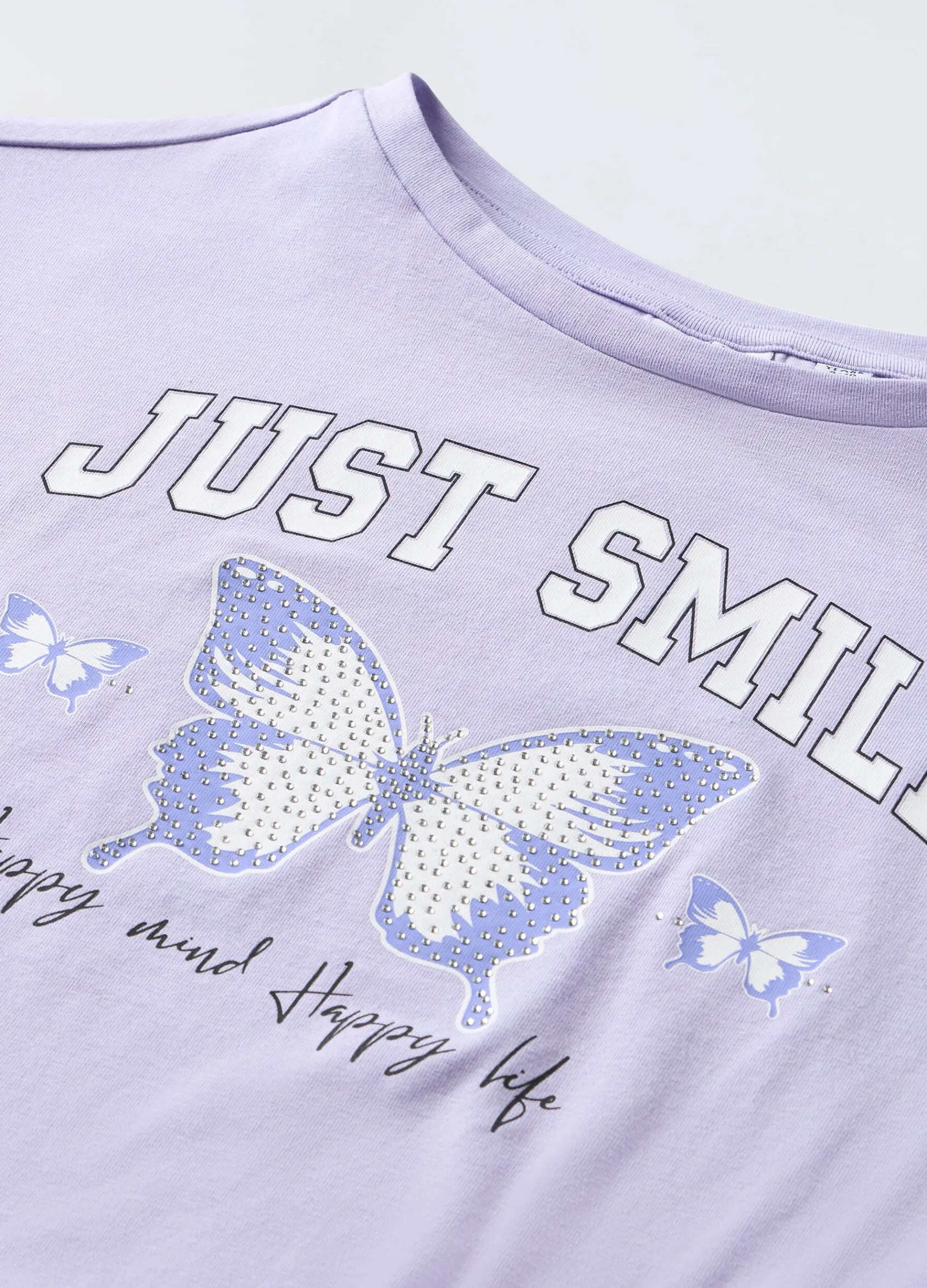 Blukids T-shirt in puro cotone con strass e nodo ragazza- T-shirt