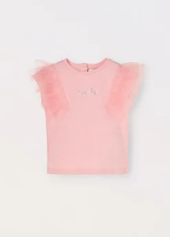 Blukids T-shirt smanicata in cotone stretch con tulle neonata- T-shirt